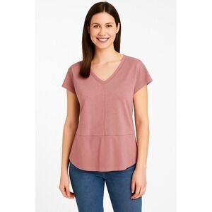 Bar Iii‎ Petite V-Neck Mixed-Media T-Shirt Deco Mauve Women's Sz PL Short Sleeve